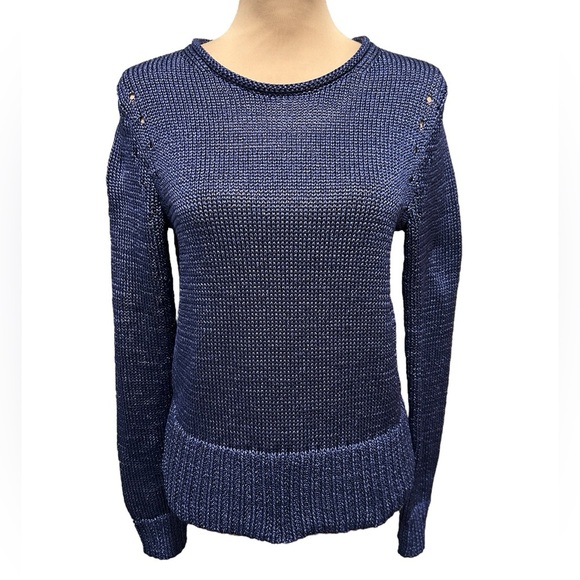 Banana Republic Women's Blue Metallic Long Sleeve Heavy Sweater Size Medium $98. - Picture 1 of 11